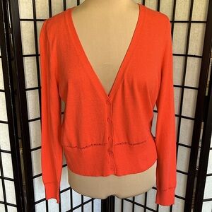 Worthington Soft Orange Cropped Cardigan Sweater L